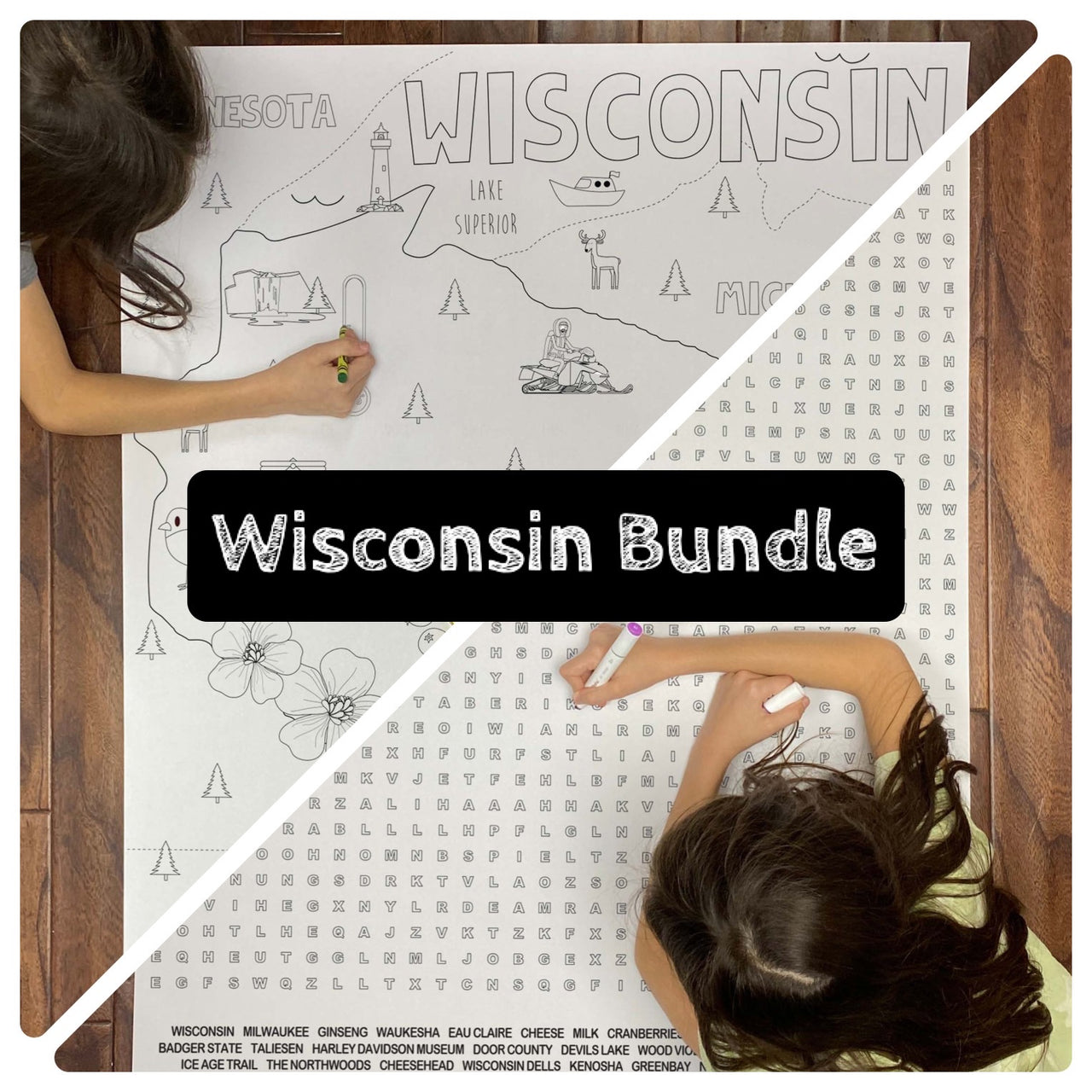 Wisconsin State BUNDLE Coloring and Word Search
