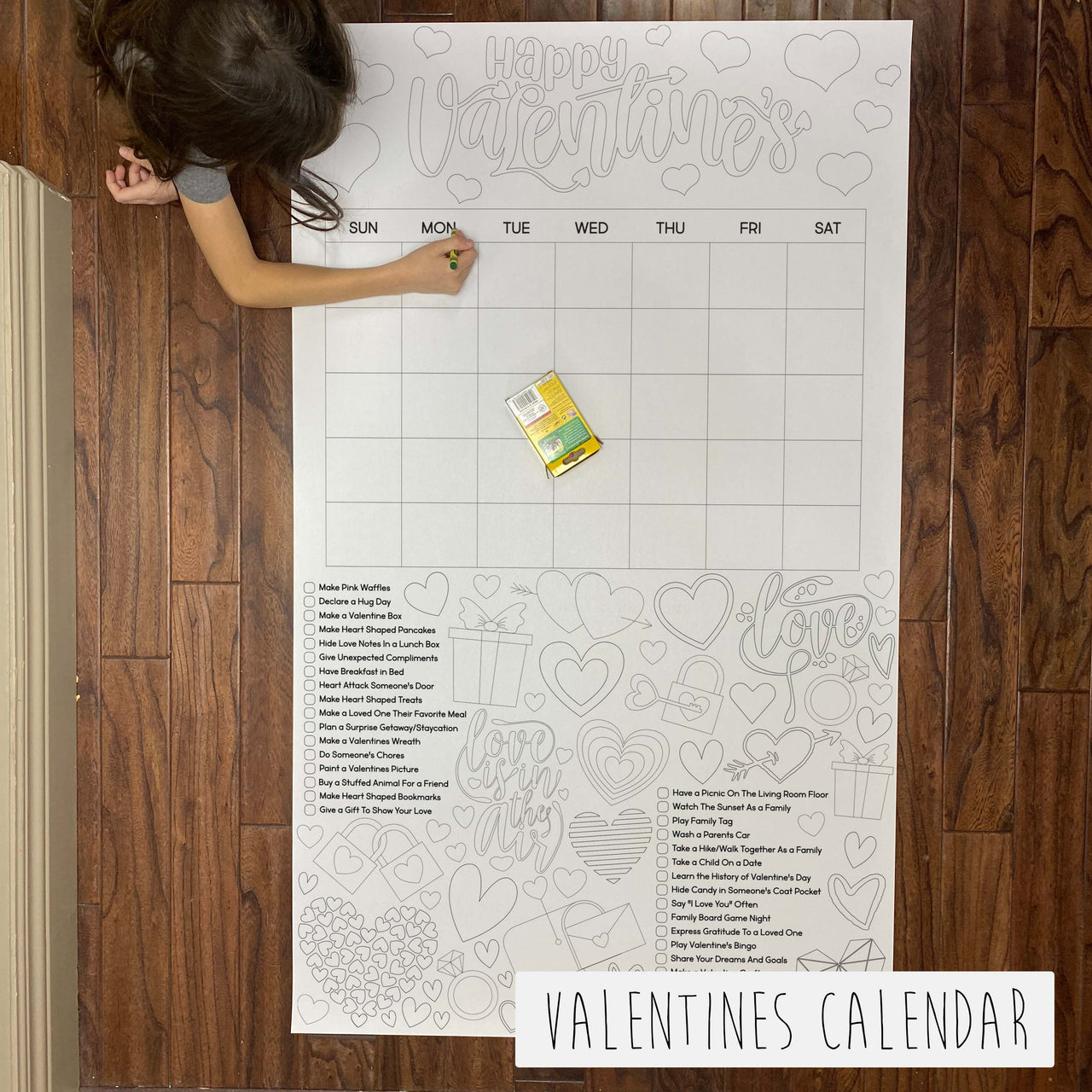 Valentines Activity Calendar Coloring Sheet