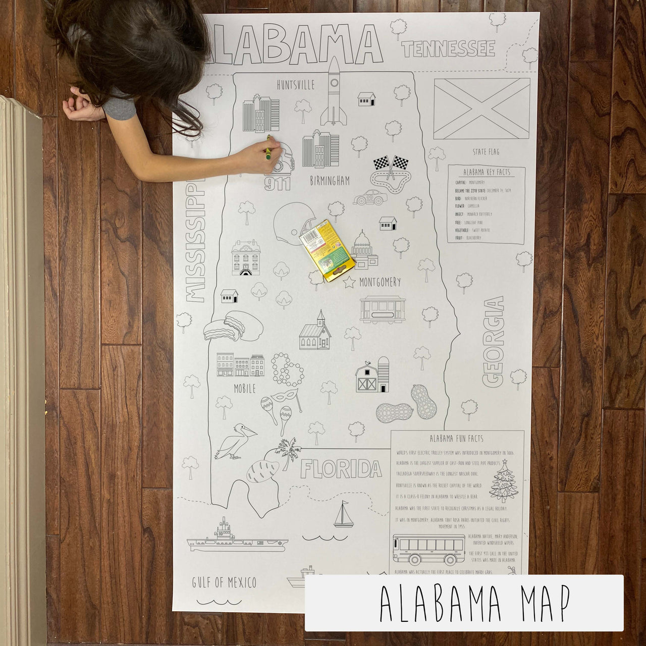 Alabama State Map Table Size Coloring Sheet