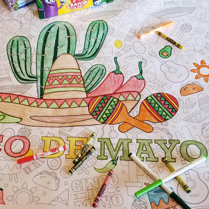 Close-up of the Cinco De Mayo coloring sheet colored in with markers