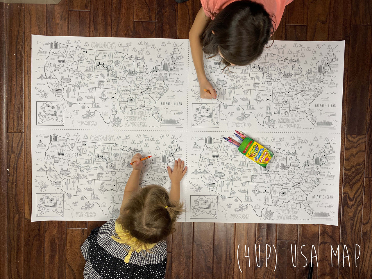 (4UP) USA Map Table Size Coloring Sheet