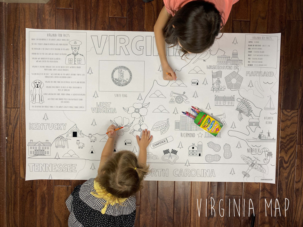 Virginia State Map Table Size Coloring Sheet