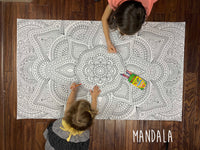 Thumbnail for Child coloring the Zentangle Mandala giant coloring sheet on a wood floor with crayons
